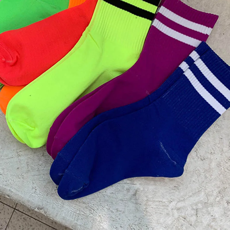 Яркие носки ярких цветов женские модные однотонные двухполосатые носки хипстерские длинные носки для девочек Harajuku Skarpetki женские носки