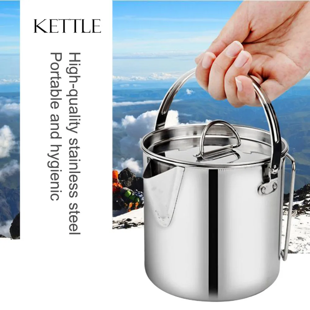 

1200ML Camping Water Kettle Stainless Steel Kettles Coffee Pot Outdoor Cookware Canteen Set Portable Foldable