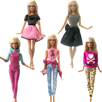 

NK 5 Pcs/Set Doll Dress Handmade Clothes Pants Fashion Outfit Skirt For Barbie Doll Accessories Child' Toys Girl's Gifts 20A DZ