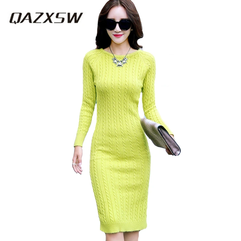 Qazxsw Для женщин длинные Платья-свитеры 2018 весенние пикантные Тонкий Bodycon платья