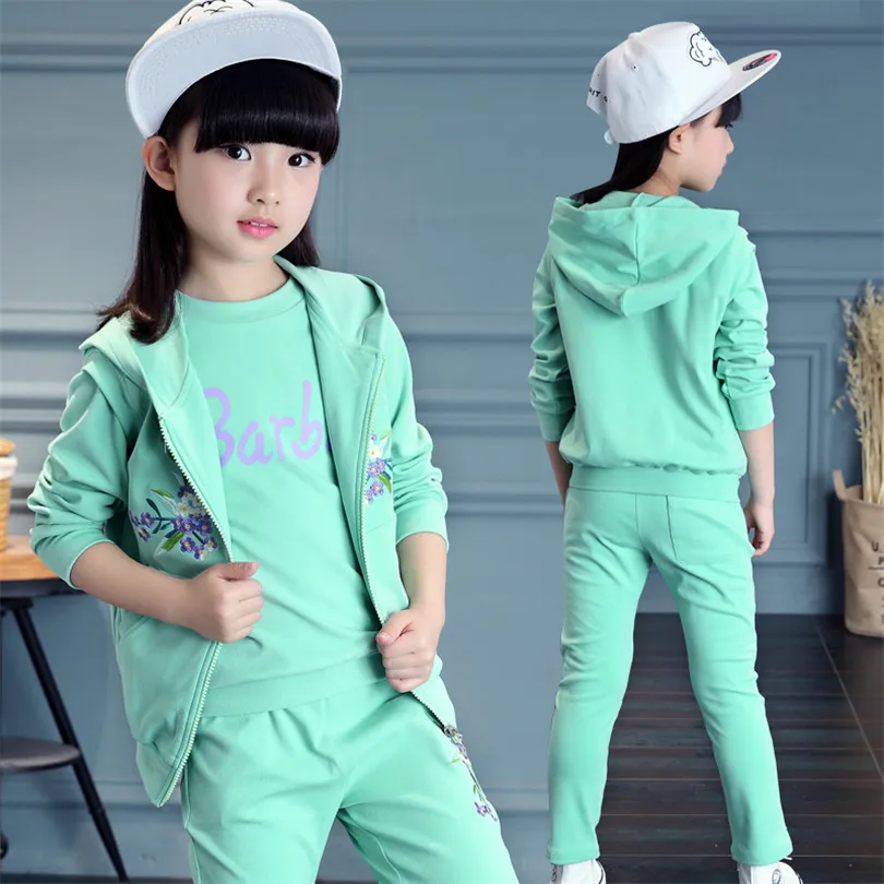 3 Piece Embroidered Children clothing Set 2016 Fashion Breathable Girls