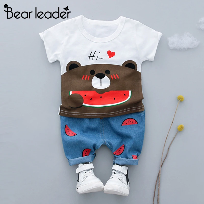 

Bear Leader Boy Set Baby's Set Bear Cartoon Pattern Top + Demin Watermelon Print Pant 2019 Summer Set Infant Boy Clothes