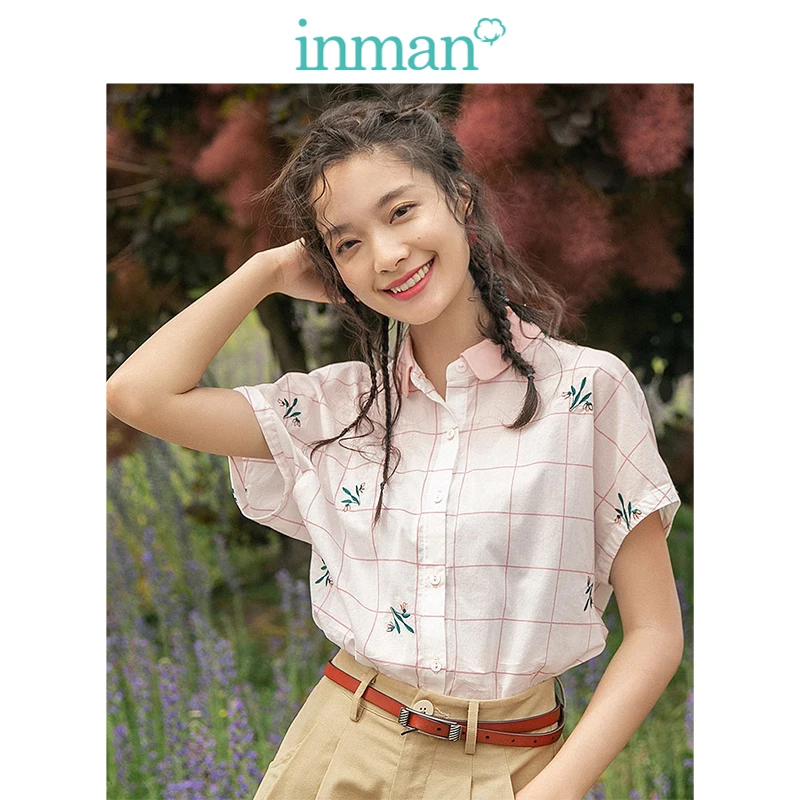INMAN 2019 Лето Новое поступление 100% хлопок отложной воротник с коротким рукавом