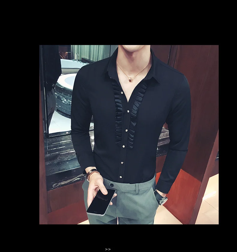 Мужская рубашка модная тонкая Однотонная рубашка с длинными рукавами для ночного клуба, барная рубашка высокого класса, деловое повседневное вечернее платье, рубашка