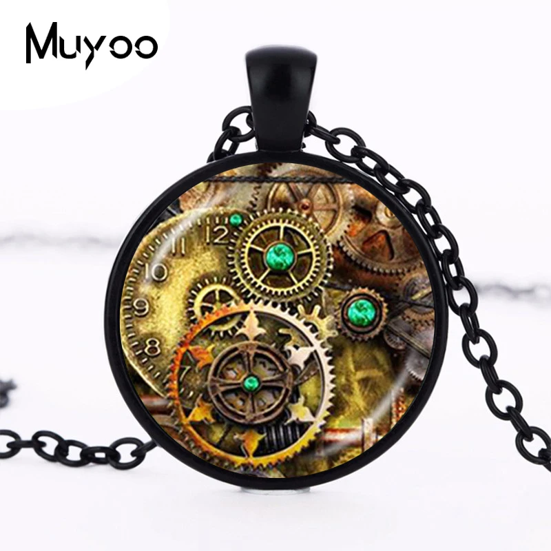 

Vintage Compass Necklace Gear Clock Pendant Watch Photo Jewelry Glass Cabochon Silver Bronze Chain Nautical Necklace HZ1