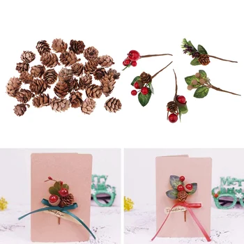 

60pcs Natural Pine Cones + Artificial Flowers Home Table Decor Ornaments