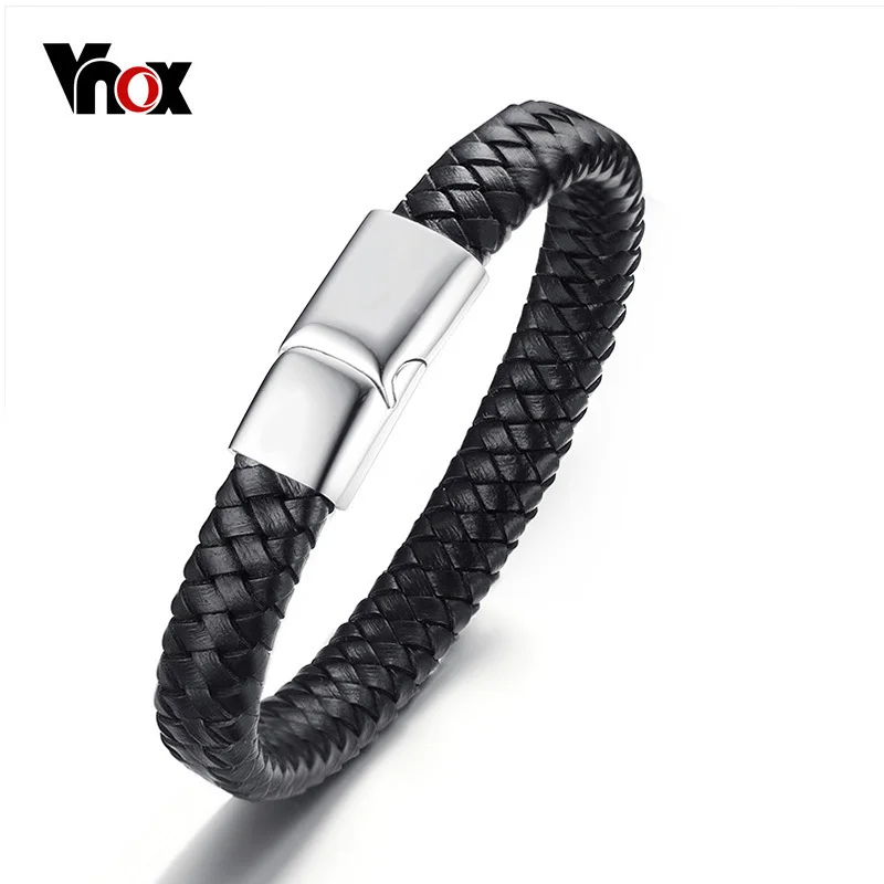 Buy Vnox Mens Black Genuine Leather Bracelet Bangle
