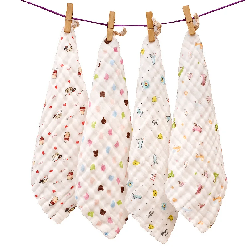 Baby Towel Cotton 6 layers Gauze 30*30cm Newborn Infant Cartoon Face Hand Bathing Bib Handkerchief Baby Stuff Baby Tawel Washed