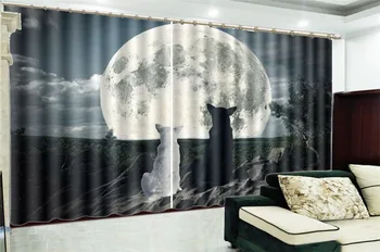 

Wholesale 3d Curtain Window Black and White Wolf Watching the Moon Custom Living Room Bedroom Beautifully Decorated Curtains