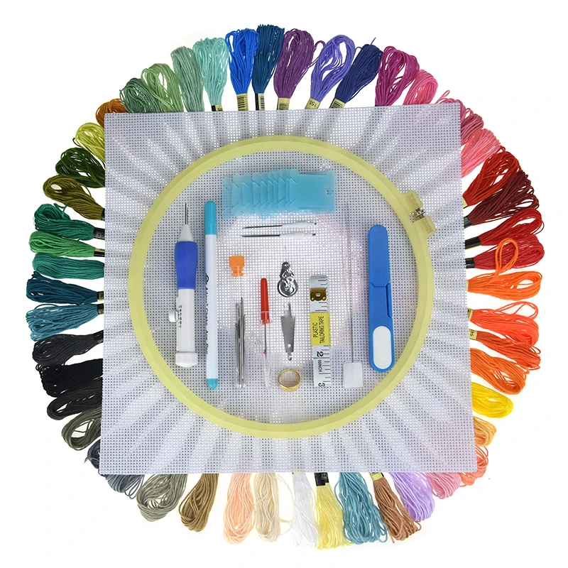

Magic Embroidery Pen Set With Embroidery Hoop Stitching Punch Pen Mix 50pcs/lot Threads Sewing Accessories For Women DIY Tools