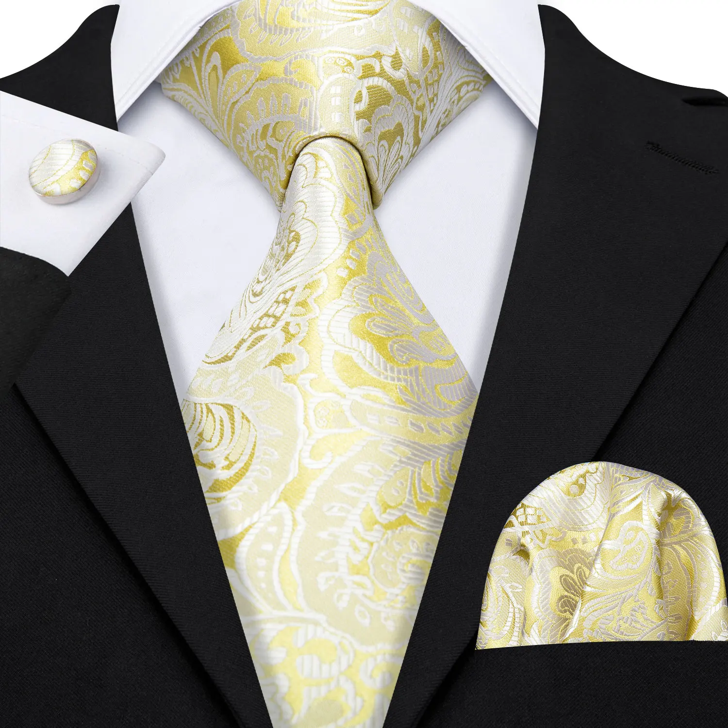 

Barry.Wang Floral Gold Mens Tie Box Set Handkerchief Jacquard Woven Neck Ties for Men Suit Wedding Groom Gift Box Set LS-5146