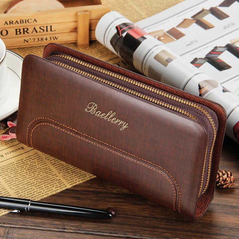 Baellerry Famous Brand Men Wallet Double Zipper Business Male Clutch