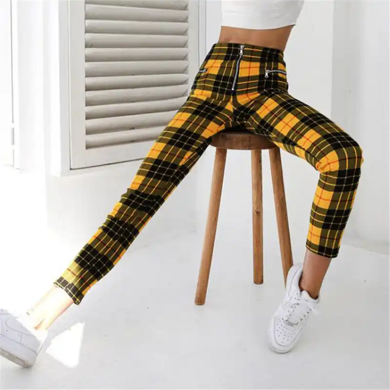 yellow black plaid pants