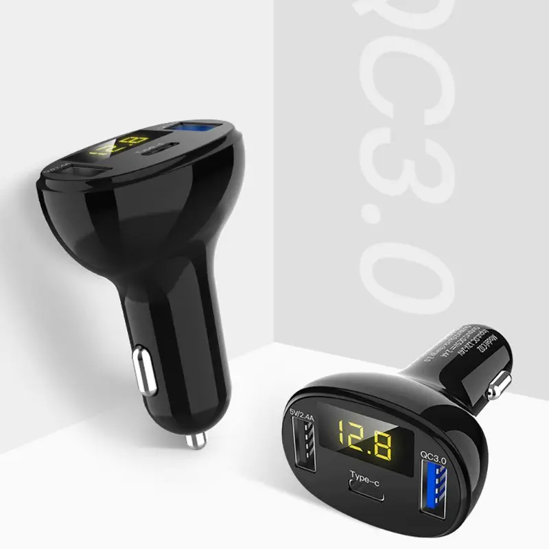 

12V 24V Auto Boat Dual USB Port QC 3.0 Type C Car Charger LED Voltmeter Mobile Phone Charging Adapter for Smartphone GPS Tablet