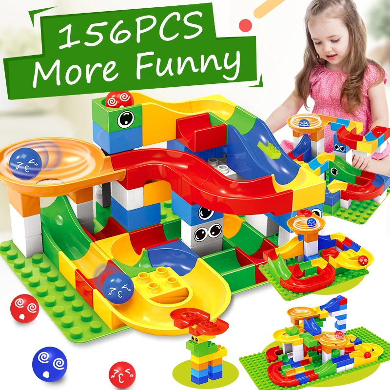 

156PCS Marble Race Run Maze Ball Track Building Blocks Plastic Funnel Slide Big Size Bricks Compatible LegoINGlys Duplo Blocks