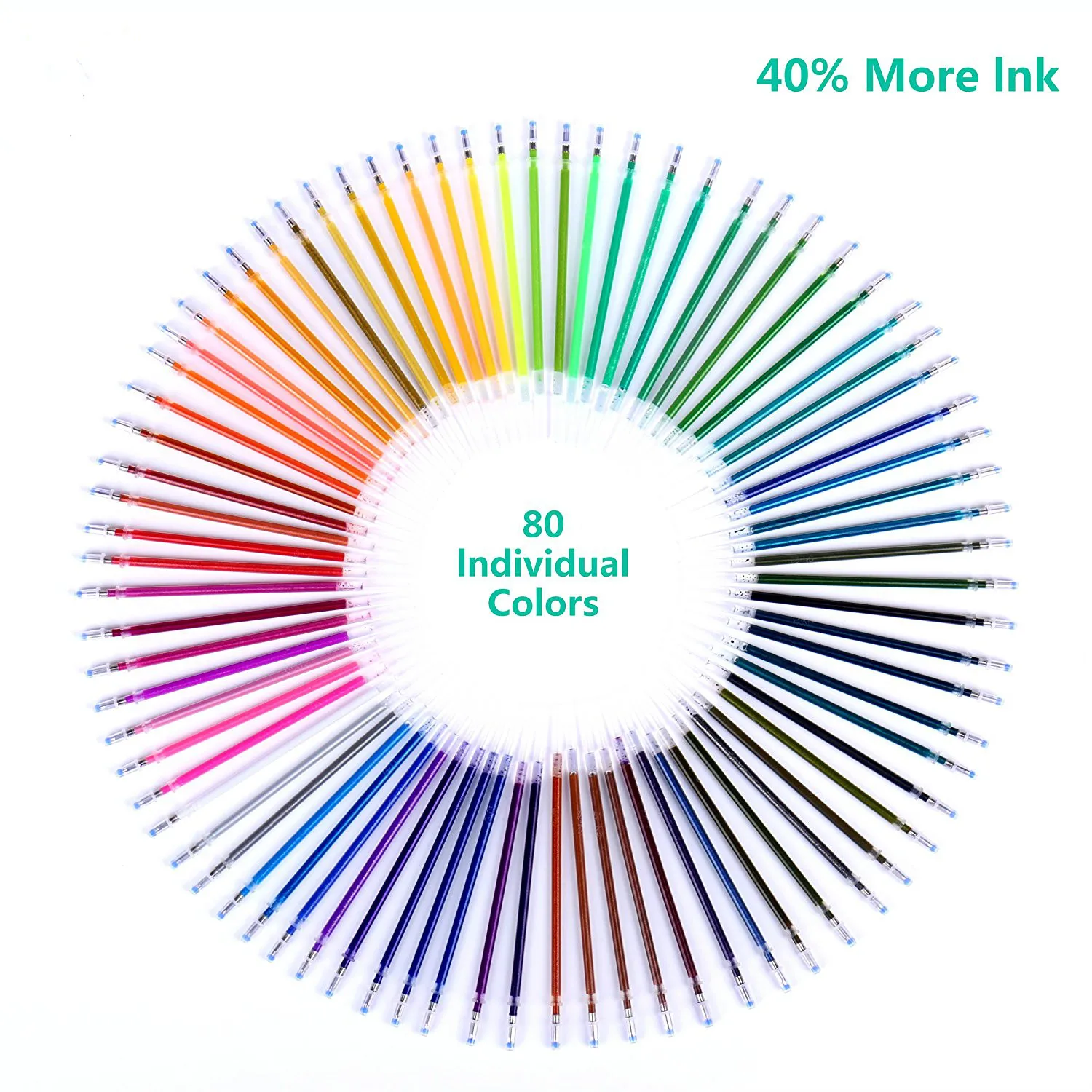 

Glitter Gel Pen Refills by Color Technik, Set of 80 Glitter and Neon Glitter, No Duplicates, 40% More Ink than Standard Refills