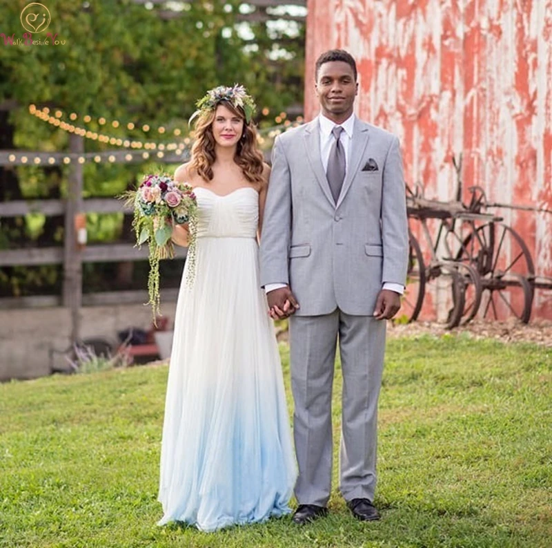 

Elegant Sweetheart Neck Long Boho Beach Bridal Gowns 2019 White Ivory Chiffon Church Formal Party Gradient Color Wedding Dresses