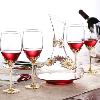 

European Creative Wine glass Enamel crystal goblet Decanter luxury Champagne Cup Sunflower Red Wine Cup wedding Party Supplies