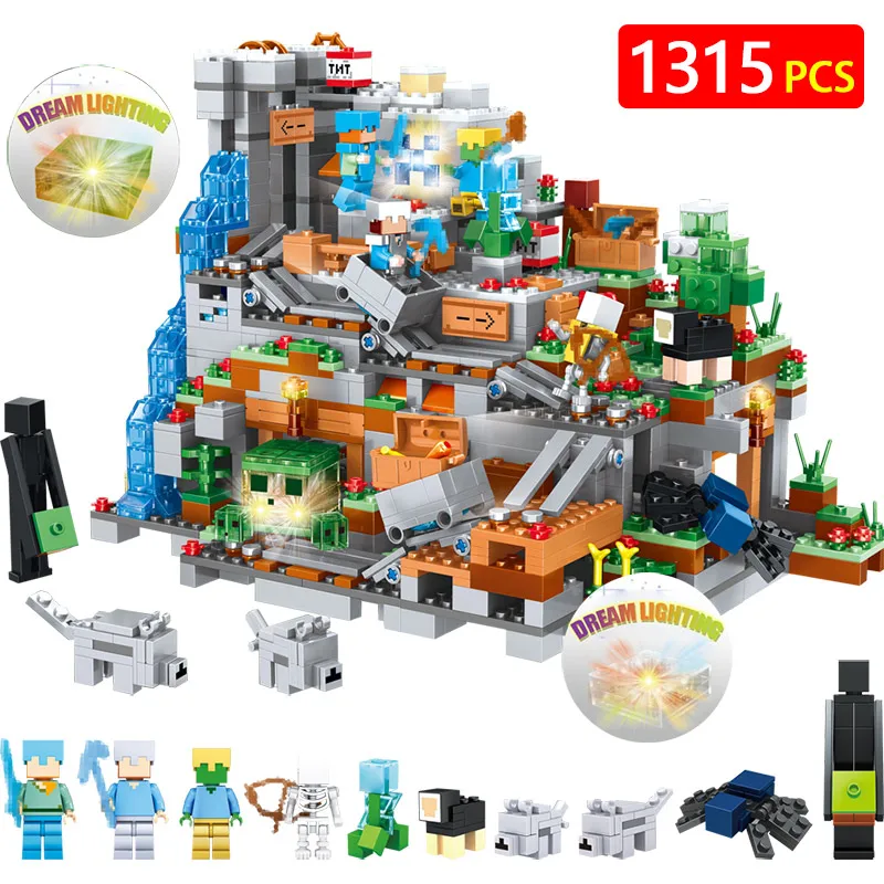 

New Castle Series 3D Light Organs Mountain Cave Blocks Compatible LegoINGLYS Minecrafted Building Blocks Toys For Children