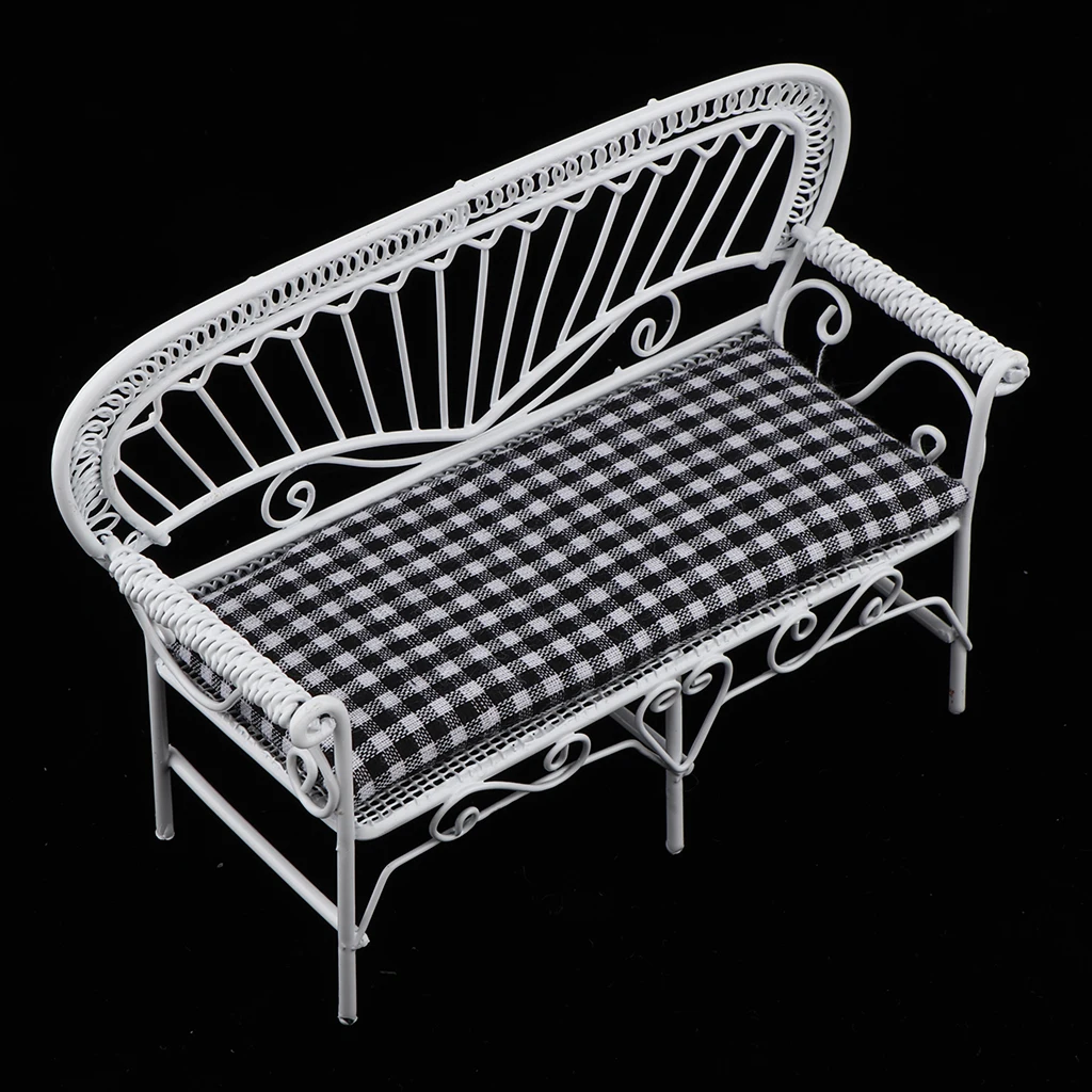 1/12 Miniature Chair Bench, Dollhouse Fairy Garden Double Seats Couch, DIY Dollhouse Decoration Accessory, 13.3 x 4.3 x 8.9cm