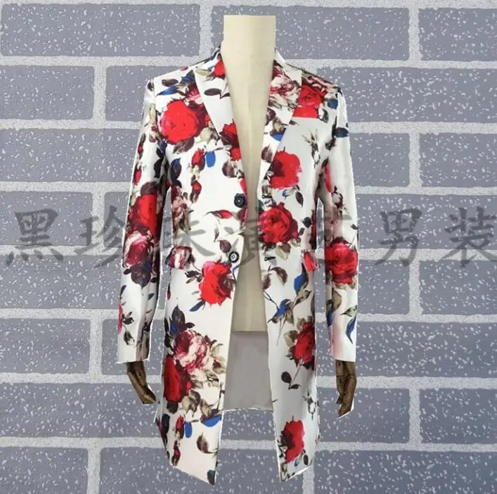 

Men Long Suits Designs Masculino Homme Stage Costumes Singers Men Printing Blazer Dance Clothes Jacket Star Style Dress Punk