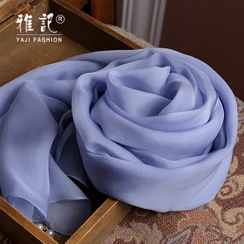 

Genuine Silk Women Scarf 2017 Summer Autumn Winter High Quality Shawl Fashion Denim Blue Solid Color Scarves