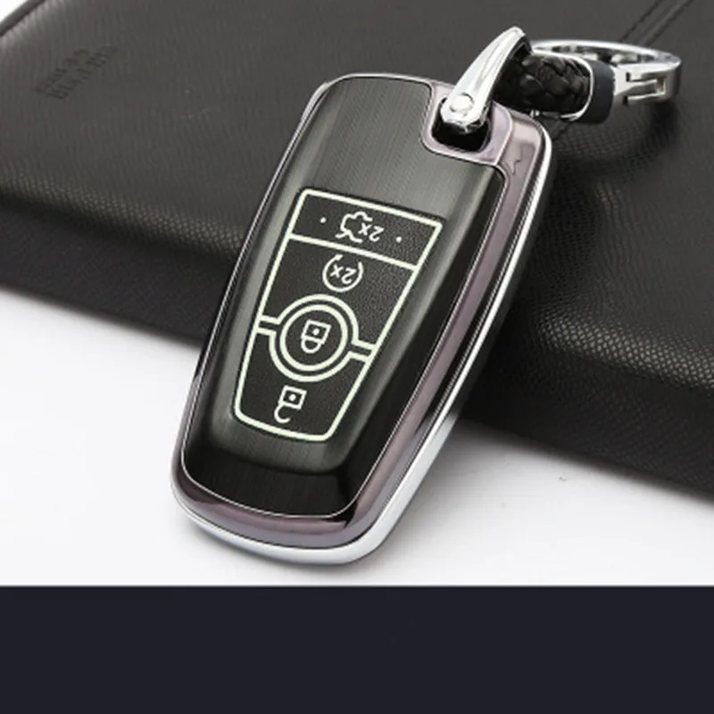 

Alloy Leather Car-Styling Key Cover Case for Ford Fusion Mondeo Mustang Edge Expedition EXplorer 2017 2018 smart key case