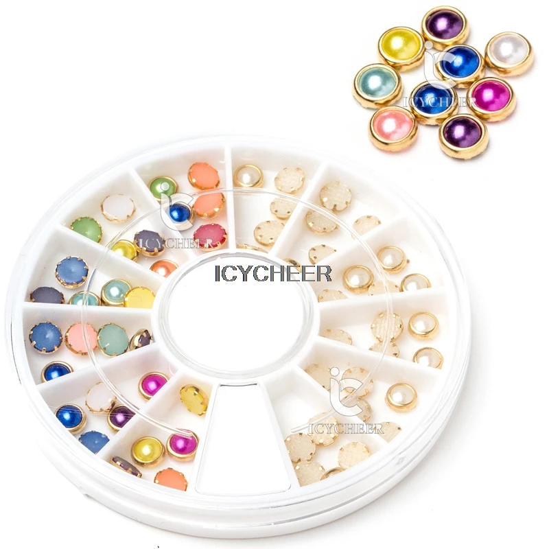 

ICYCHEER Nail Art Pearls Studs Rhinestone Gems 3D Acrylic DIY Nail Tips Decoration Wheel