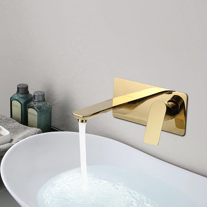 Kaufen Bad Waschbecken Mischer Becken Wasserhahn Wand Montiert Waschbecken Wasserhahn Wasserfall Wasserhahn Mischer Messing Wasserhähne Weiß Gold grau