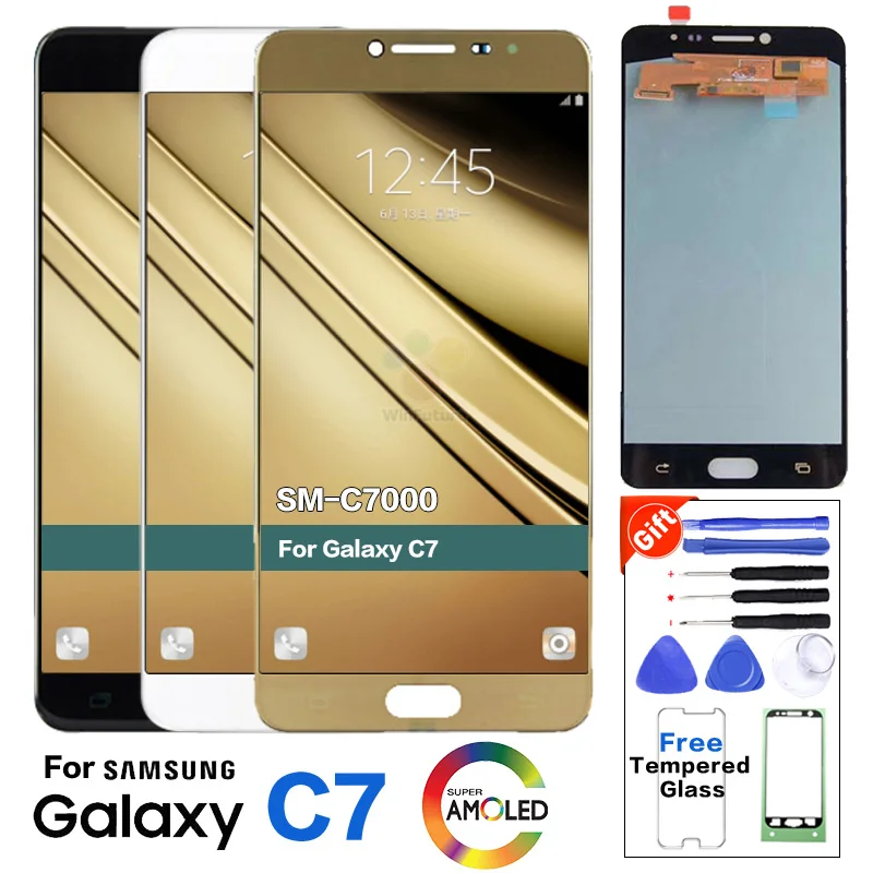 Kopen Super Amoled Display Voor Samsung Galaxy C7 C7000 SM C7000 Lcd scherm Volledige Digitizer Touch Vergadering