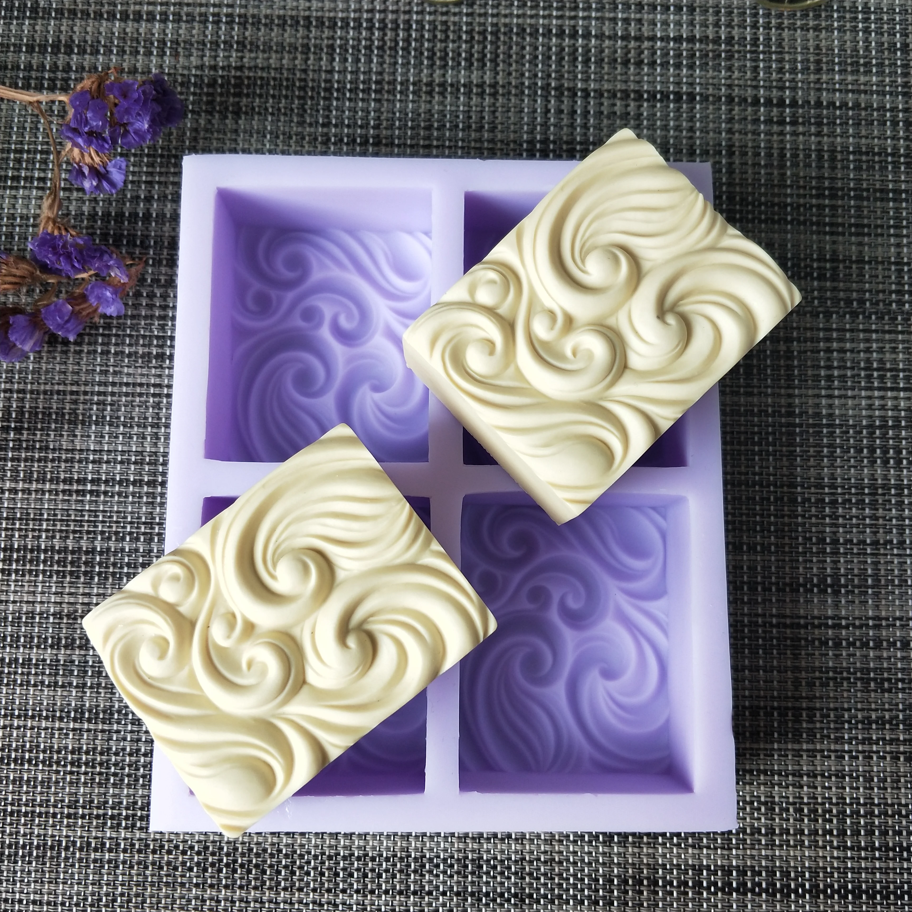 Przy Silicone Soap Mold Fourhole Square Ripple Soap Handmade Soap Diy Aroma Mould Soap Making