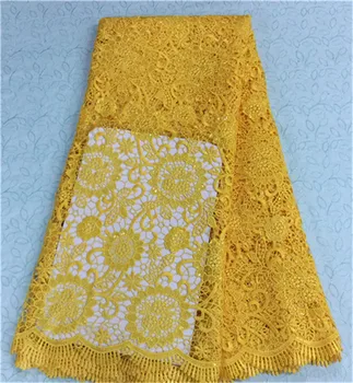 

Fashionable yellow french guipure lace embroidery african water soluble lace fabric with sequins for party BW20-6,5yards/pc