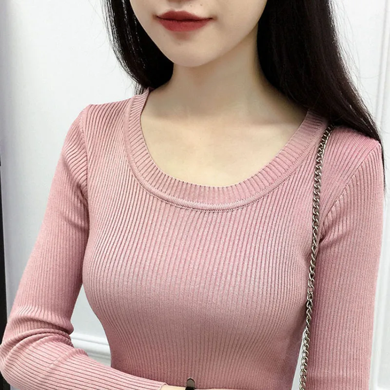 Modis Sweater Women 2018 Knitted Pullovers Elastic O Neck Slim Temperament Female Solid Color Long Sleeve Fall Winter Sexy Hight Modis Sweater Women 2018 Knitted Pullovers Elastic O Neck Slim Temperament Female Solid Color Long Sleeve Fall Winter Sexy Hight