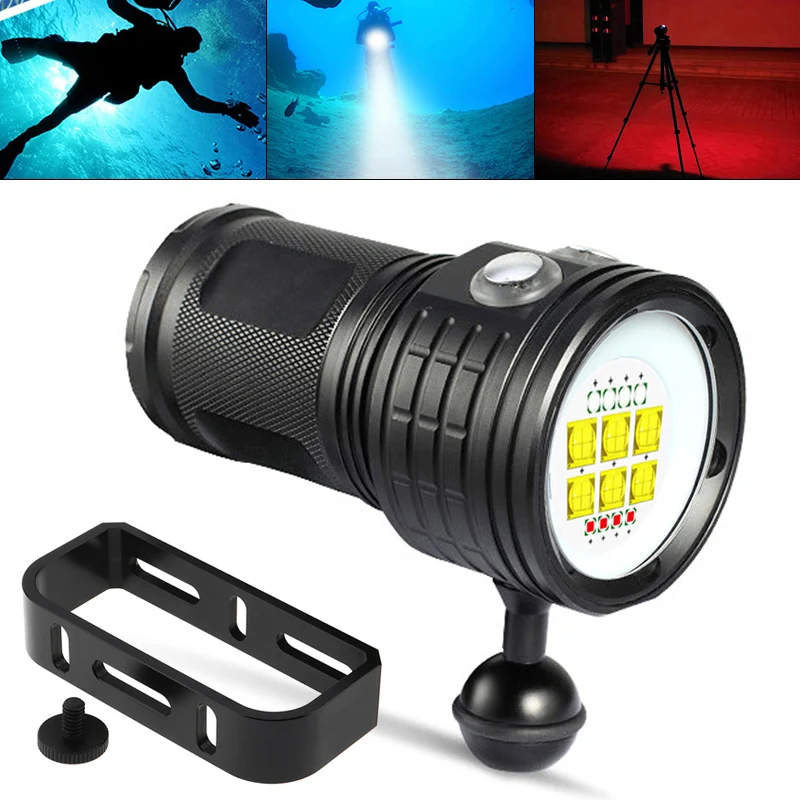 

LED Diving Flashlight QH14-4 300W Six 9090 White XML2 Four XPE Red R5 Four XPE Blue R5 LED Underwater 80m for Photography Video