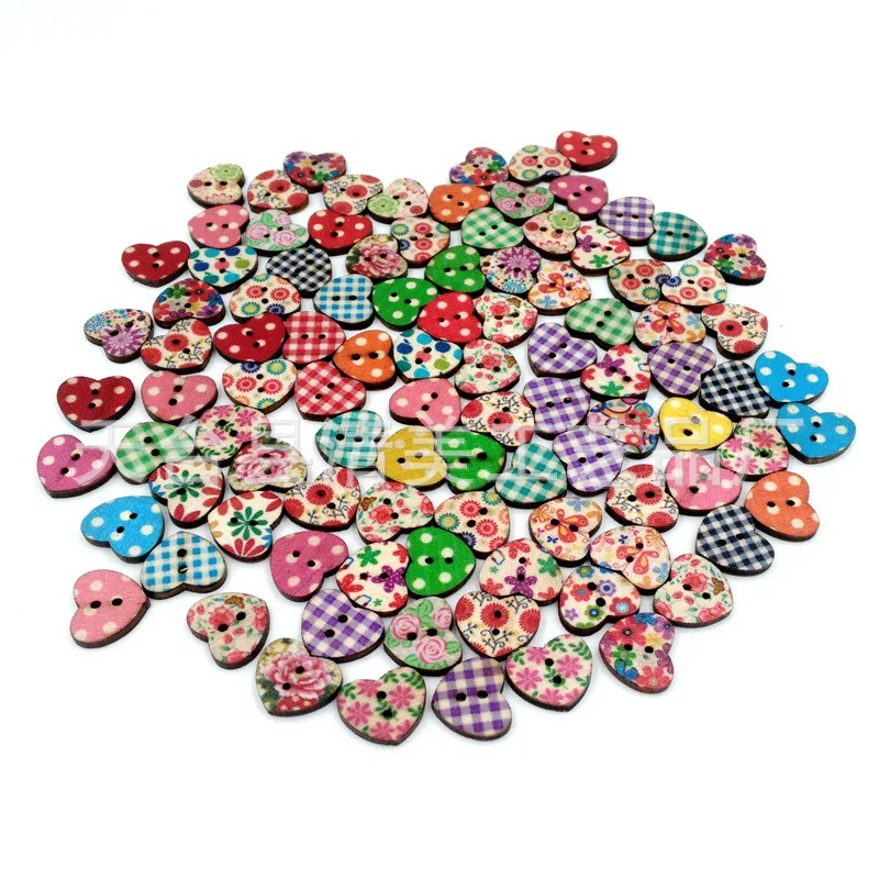 50pcs Multicolor Heart Shaped 2 Holes Wood Sewing Buttons Scrapbooking Craft for Wedding Birthday Decoration | Дом и сад