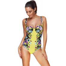 Модные слитные костюмы, купальники, слитный женский пляжный цельный желтый купальник бикини с принтом, купальный костюм, maillot de bain