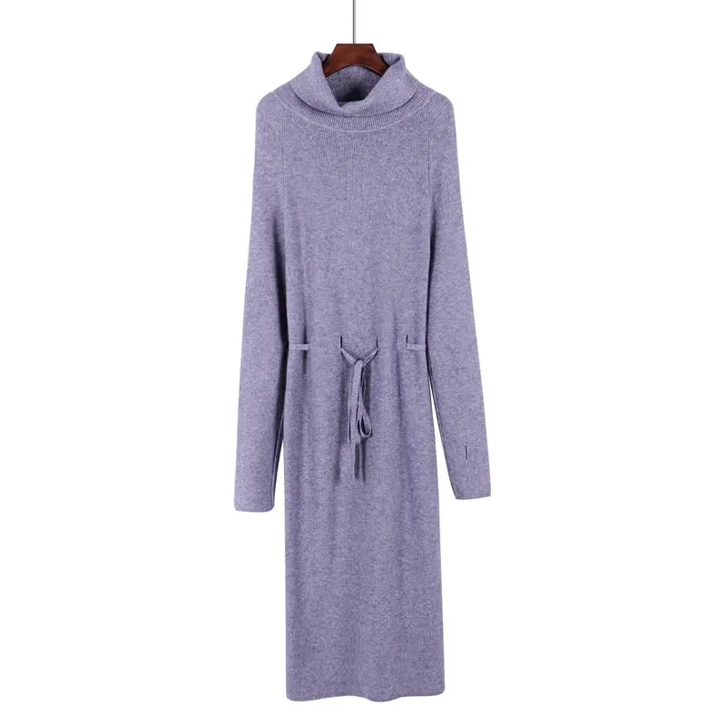 Женское осенне-зимнее платье, длинный рукав, водолазка, пуловер, свитер, платья с отверстием для большого пальца, эластичное трикотажное платье - Цвет: Grey