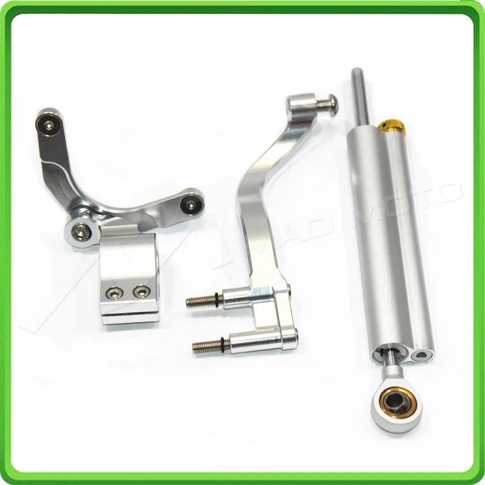For MV Agusta F3 675 800 2012 2013 2014 2015 2016 2017 Steering Damper Stabilizer & Bracket Mount Kit Silver color (2)