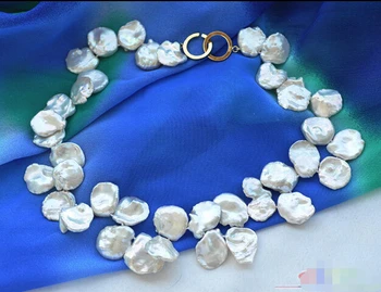 

Free shipping@@@@@ P3923 Huge 17" 20mm WHITE lamina KESHI REBORN PEARL NECKLACE