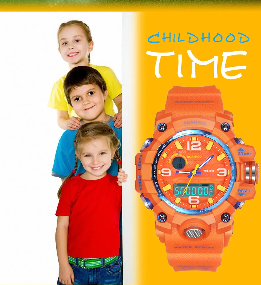 BOAMIGO бренд дети спорт для женщин часы для девочек и мальчиков Дети шок часы ребенок Кварц Мода цифровой плавание наручные часы
