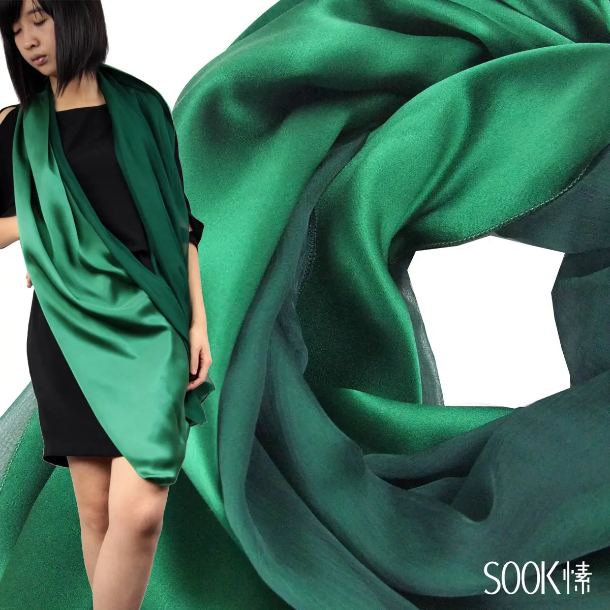 Sook3631 emerald gem green silk scarf solid color quality double faced