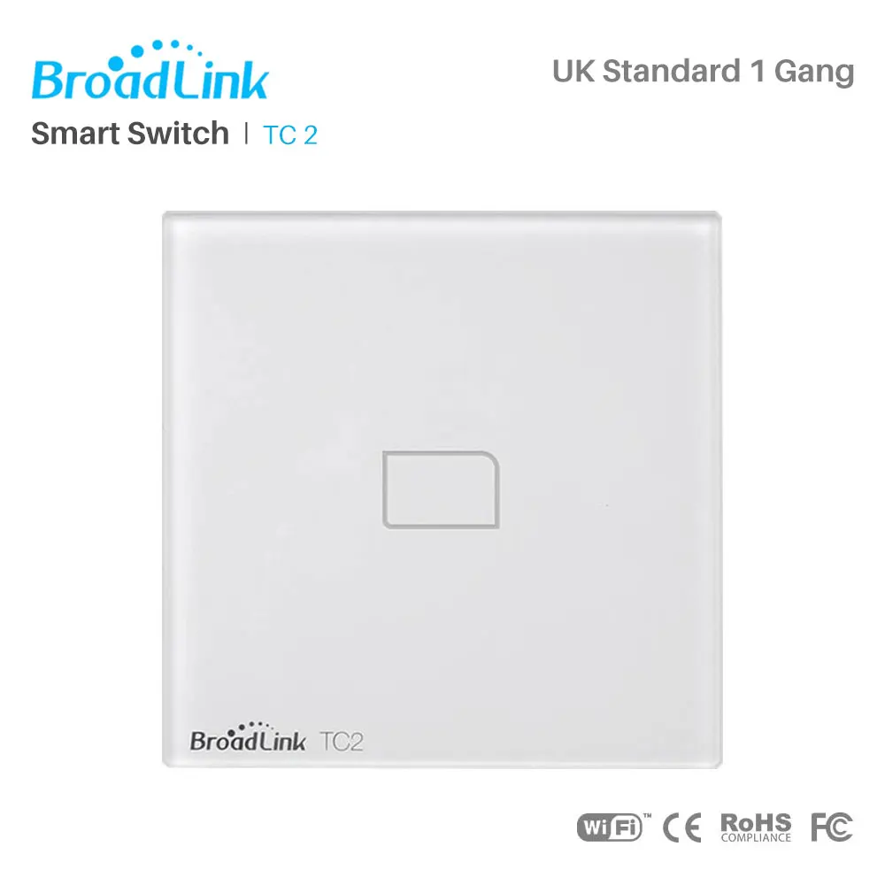 Broadlink TC2 WiFi переключатель света ЕС/Великобритания стандарт Domotica настенный сенсорный выключатель панель 433 МГц умный дом автоматизация через приложение для смартфона - Комплект: TC2 UK 1Gang