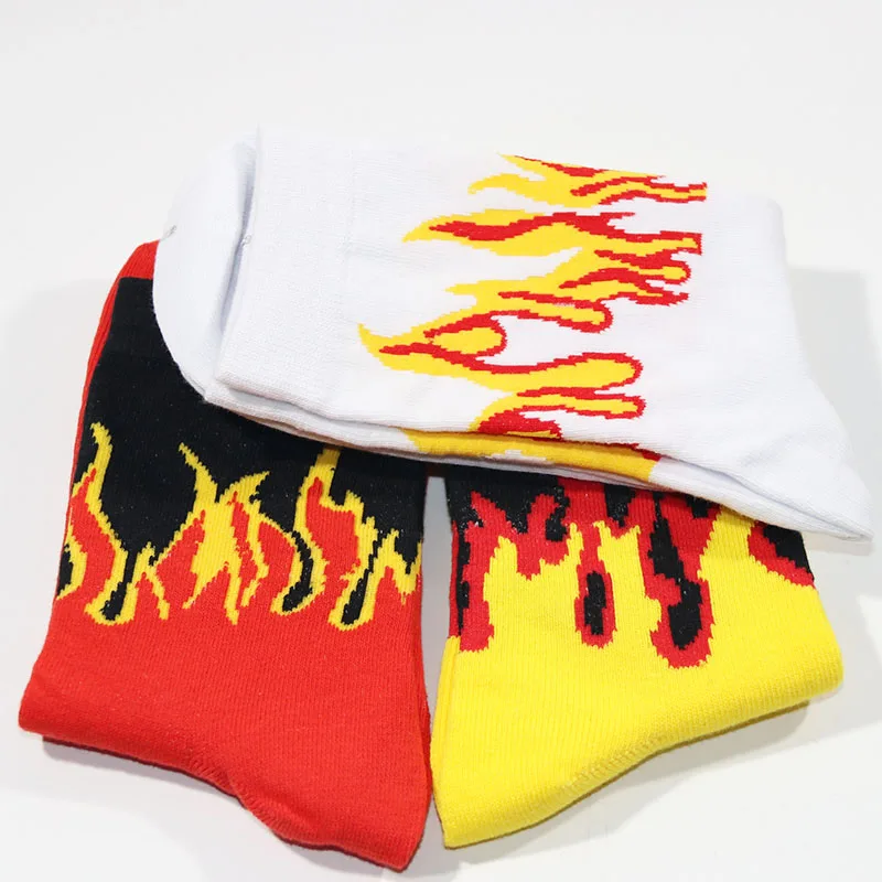 3pcs/lot woman man Hip Hop Fire Crew Socks Red Flame Blaze Power Torch Hot Warmth Street Skateboard Cotton Long Socks