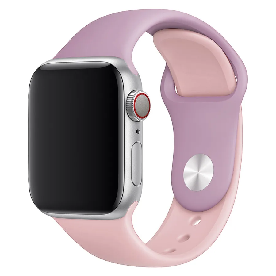 Красочный мягкий силиконовый ремешок для наручных часов Apple Watch Series 5/4/3/2/1 двухцветный браслет для часов 38 40 мм для наручных часов iWatch, версия ремешок 42 44 мм - Цвет ремешка: pink purple