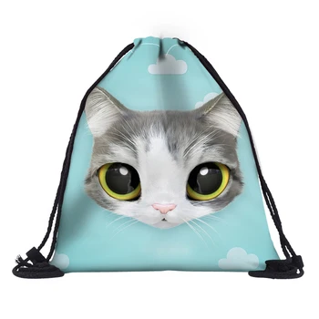 

3D Printing Schoolbags Cat Pattern Women Drawstring Bag