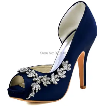 

White Navy Blue Women High Heels Pumps Satin Wedding Shoes Peep Toe Platform Evening Party Bridal Shoes Woman Ladies Birde