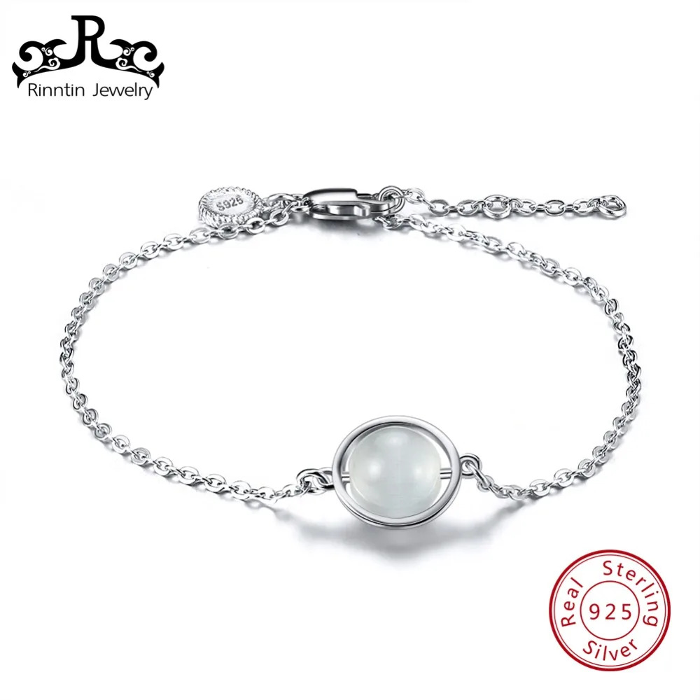 

Rinntin Pure 925 Sterling Silver Women Bangles & Bracelets Charms Cat Eye Lobster Buckle Girls Engagement Party Jewelry TSB21-M