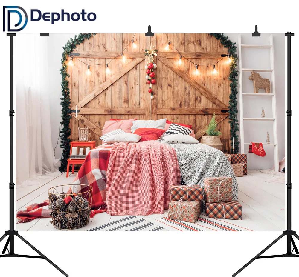 

DePhoto Photography Backdrop Christmas Headboard Wood Berry Decor Background Photocall Photo Shoot Prop Photobooth