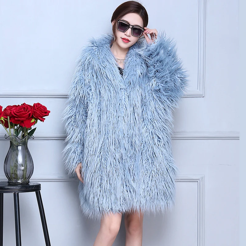 Nerazzurri New 2017 Winter Faux Fur Coat Women With Hood Bat Sleeved