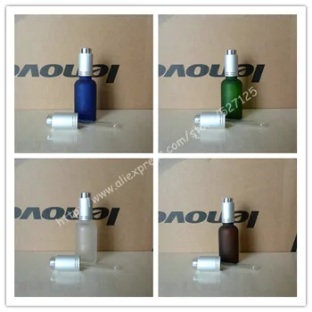 

30ml frosted clear/green/brown/blue glass bottle with matte silver aluminum press dropper cap,essential oil bottle.